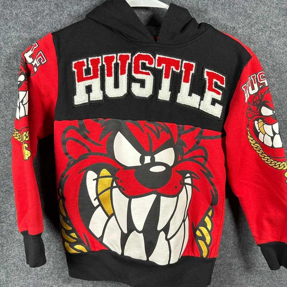 Looney Tunes‎ Taz Hustle Hoodie Kids Medium 8 Red Black Tasmanian Devil Pullover